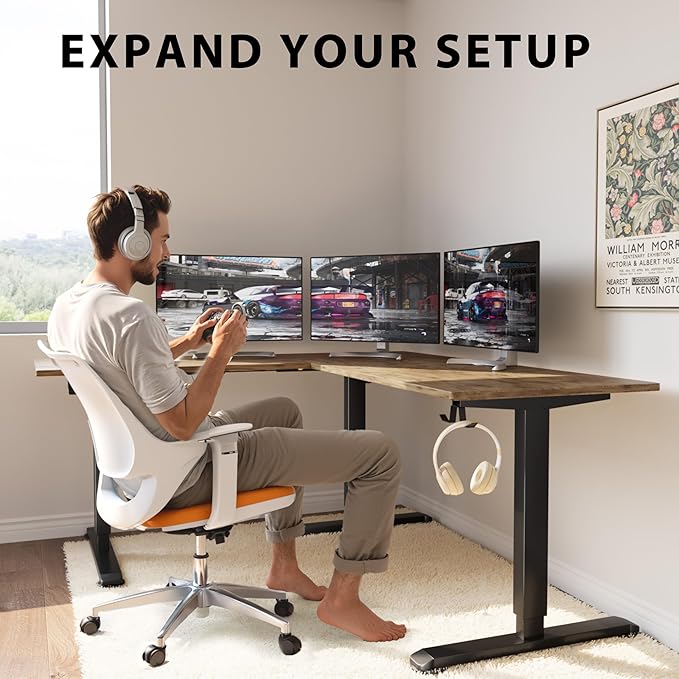 Shahoo L-Shaped Electric Standing Desk 63 x 48 Inches Height Adjustable Coner Table Home Office Computer Workstation Rustic Brown 63 x 48 Inch