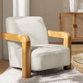 HULALA HOME Boucle Accent Chair Modern Low-Profile Leisure Armchair with Thick Padded Seat Cushion Solid Wood Frame &amp Curved Armrests Ideal for Living Room/Bedroom/Reading Corner(Ivory)