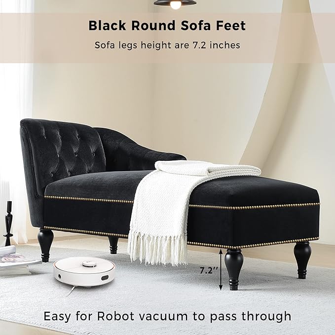 Velvet Upholstered Sofa Chaise Loungers 58 Chaise Lounge with Nailhead Trim and Solid Wood Legs Button Tufted Right Arm Facing Lounge Chair for Living Room Sleeper Lounge Sofa