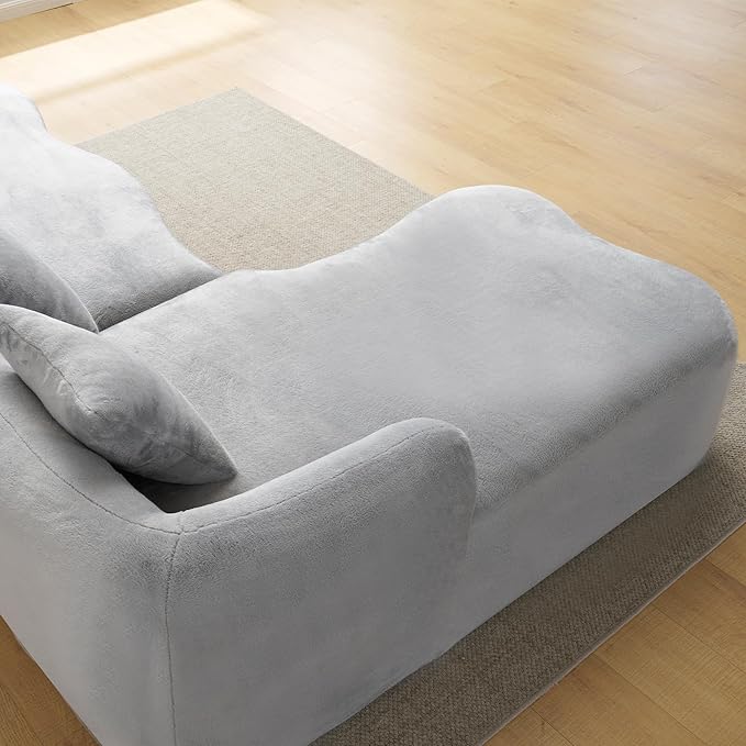 KEIKI 104.7 Cloud Sofa L-Shape Sectional Sofa with Curved Chaise Futon Sofa Couch Folding Mattress for Living Room Guest BedroomNo Assembly Required Light Gray