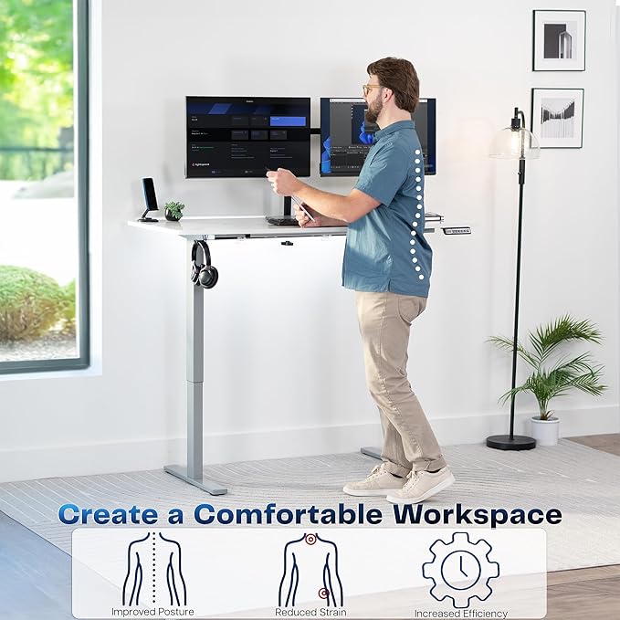 VIVO Electric Dry Erase 60 x 24 in Standing Desk Memory Height Adjustment 1B Series Holds 220 lbs White Marble Pattern Top Gray Frame DESK-KIT-1G6WM