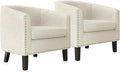 BELLEZE Accent Barrel Chairs Set of 2 Modern Tub Club Chairs Upholstered Armchairs for Living Room Accent Chairs with Silver Nail Head Trim Black Legs - Kyara (White/Polyester)