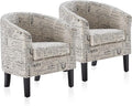 BELLEZE Accent Barrel Chair Set of 2 Linen Round Chair Club Tub Sofa Corner Chair with Flared Legs and Cozy Soft Padding for Living Room Bedroom Waiting Room - Black &amp Beige