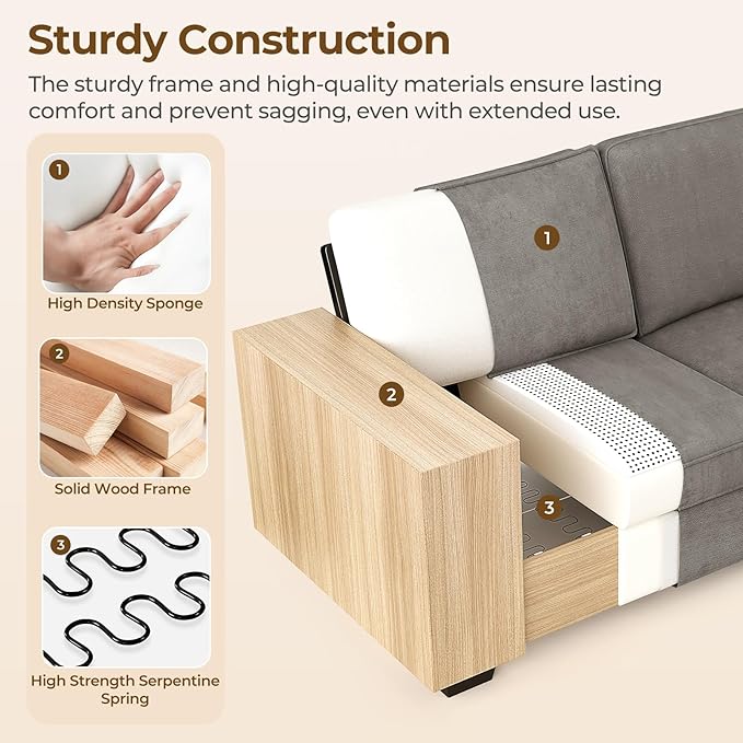 99 Sectional Sleeper Sofa Couch Chenille Convertible Chaise 3 Seats L-Shaped Sofa with 110L Storage Deep SeatWide ArmrestUSB Type-C ChargingRemovable Covers for Living Room Light Grey