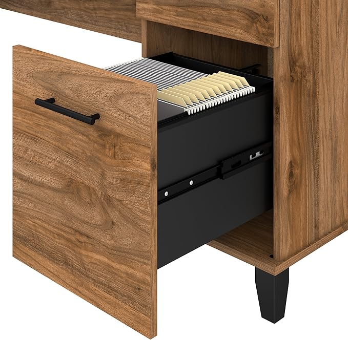Bush Home Somerset 60W L Shaped Desk with Hutch in Fresh Walnut