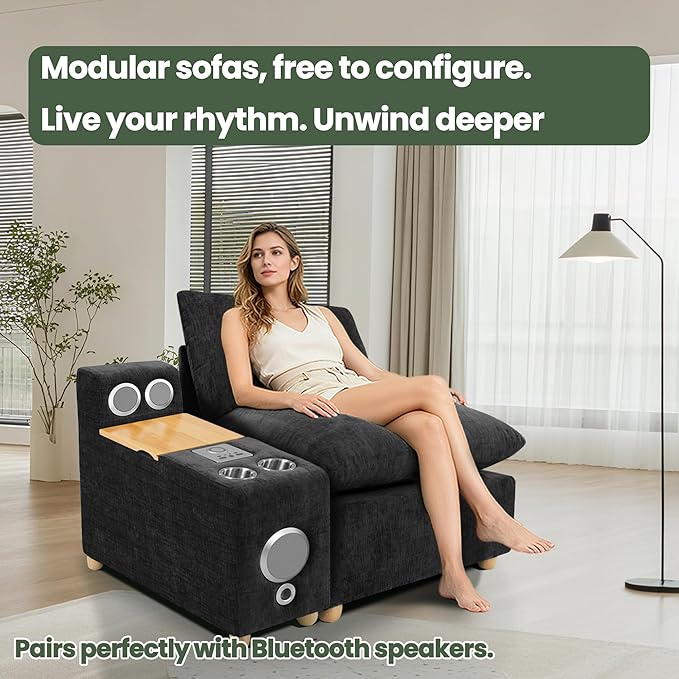 Brelice Armless Accent Chair Deep Seat Ergonomic Chenille Fabric Single Sofa Chair for Living Room High Resiliency Breathable Easy Clean Modern Armless Chair with Solid Wood Legs