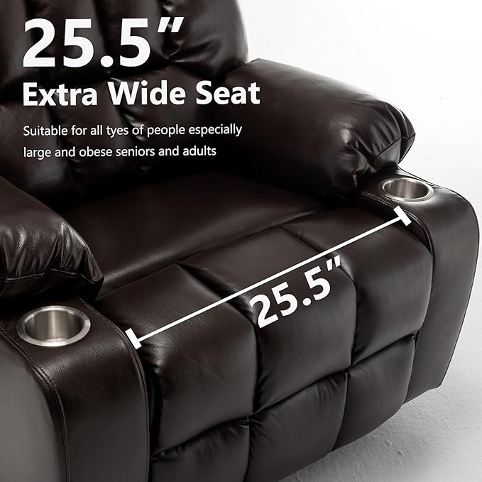 Oversized Power Lift Recliner Chair for Adult Elderly Dual Motor Lay Flat Electric Recliner with Massage &amp Heat 25.5 Wide Seat Big Tall Recliners for Living Room PU Brown