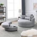 Oversized Swivel Accent Round Chair Modern Upholstered Sofa with Pillows Cozy Leisure Chair for Living Room Bedroom Home Office Club (Linen Light Gray)