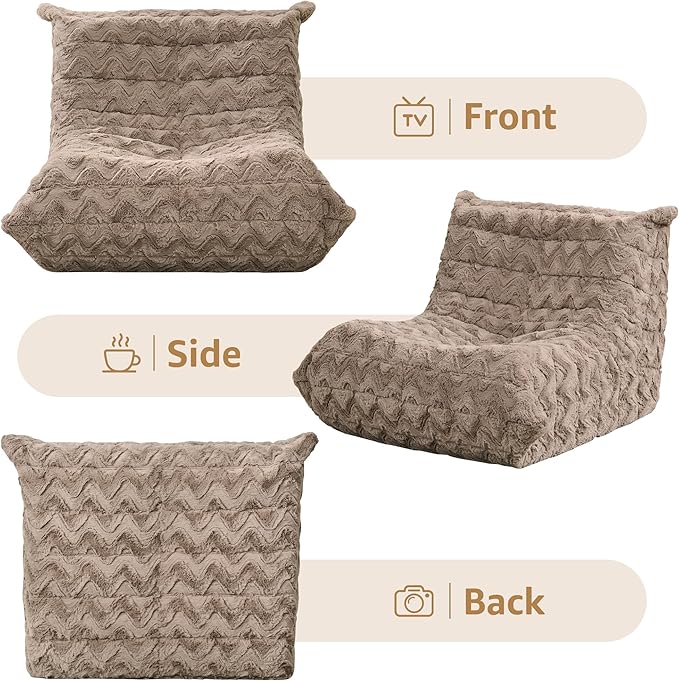 Bean Bag Chairs for Adults Giant Bean Bag Chair Memory Foam BeanBag Chair Bean Bag Sofa with Filler Faux Fur Fireside Beanbags Lazy Sofa for Living Room Bedroom Office (Brown Chevron Single)
