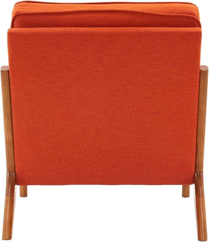 i-POOK Accent Chair Mid-Century Linen Fabric Upholstered Armchair with Pillow and Back Cushion Comfy Single Sofa Chair with Solid Wood Legs Reading Chair for Living Room Bedroom Office Burnt Orange