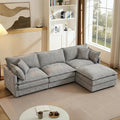 Homy Casa 102 Inch L Shaped Couch Set3-Seat Sectional Sofa with Chaise Comfortable Chenille Fabric Removable Cushions Ottoman DIY CombinationModern Design for Living/Family Room (Grey)