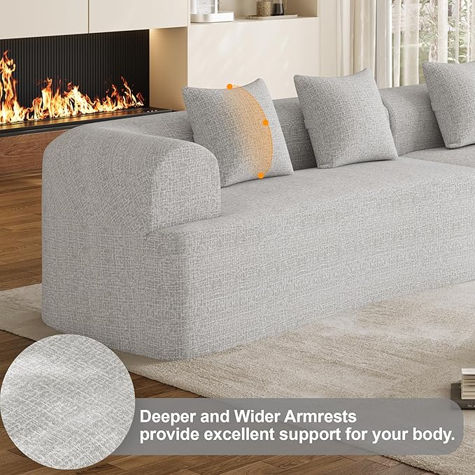 147 Oversized Sectional Sofa for Living Room Modern Luxury Plush Chenille 4-Seater Extra Deep &amp Wide Seat Curved Cloud Couch with 4 Throw Pillows No Assembly Needed Light Grey