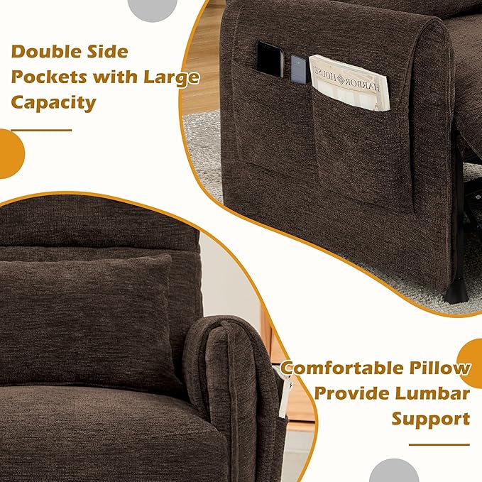Power Recliner Chair Small Recliners for Small Spaces Electric Recliner Chairs for Adults with Memory Function Reclining Chair with Remote Pillow and Side Pockets Living Room Chenille