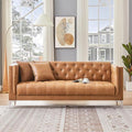HIFIT 79 W Brown Faux Leather Sofa Couch with 2 Pillows 3 Seater Couches for Living Room Handmade Button Tufted Cushions and Metal Legs Modern Leather Sofa for Apartment Office