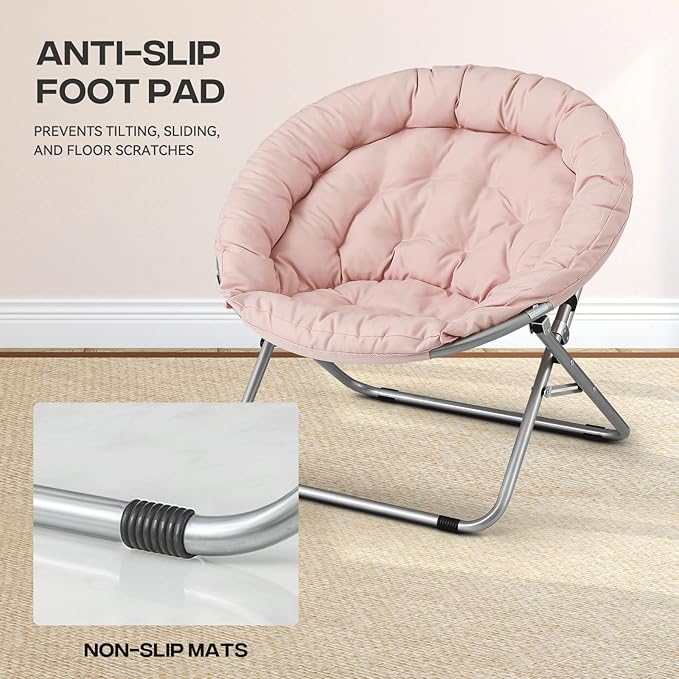 Cozy Saucer Chair Living Room Chair Faux Fur Soft Thick Padded Folding Chair Comfortable Moon Chair for Living Room Bedroom Reading Nook Modern Style 2 Pack Pink