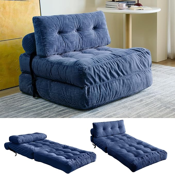 Folding Sofa Bed Convertible Sleeper Chair with Pillow Foldable Mattress with Back Support Portable Floor Sofa Lounge for Living Room Bedroom Dorm