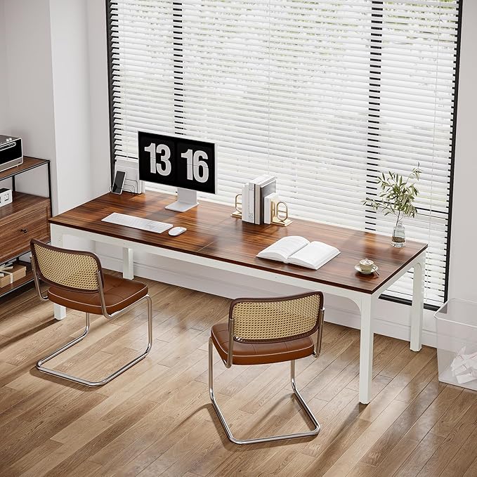 Tribesigns 2-Person Home Office Desk 78.7 Extra Long Modern Desk Double Workstation for Home Office Work Desk for Two People (Walnut)