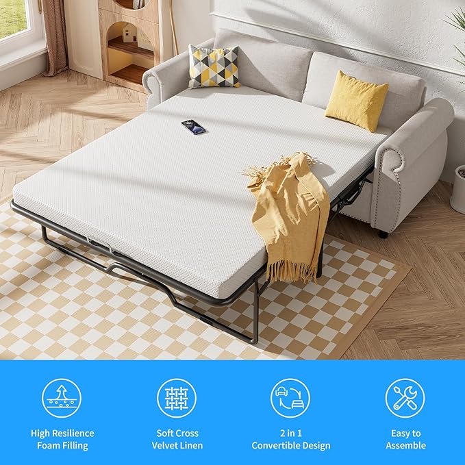 PUREMIND 2-in-1 Queen Pull Out Sofa Bed Convertible Couch Bed Couch with Pull Out Beds Upholstered Sleeper Sofa Beds Loveseat Sleeper Couches for Living Room Apartment and Small Spaces
