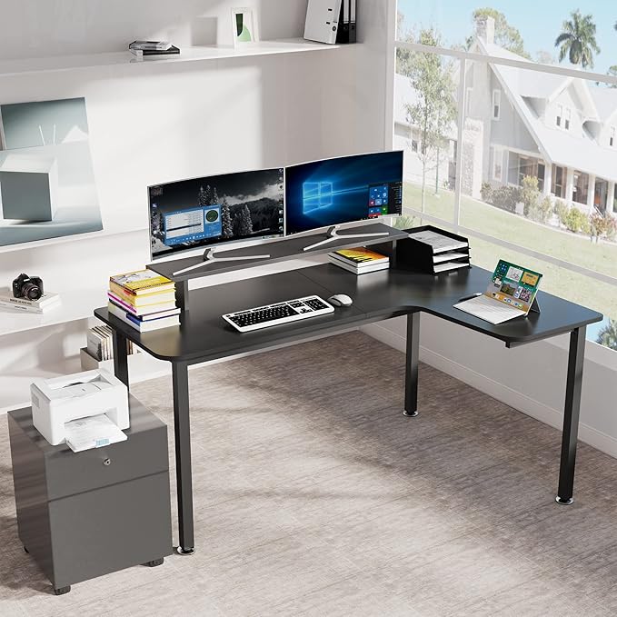 EUREKA ERGONOMIC 60 Inch Black Corner L Shaped Computer Desk Home Office Gaming Study Work Writing Table Long Large Sturdy Workstation Simple Modern with Metal Legs Right Side