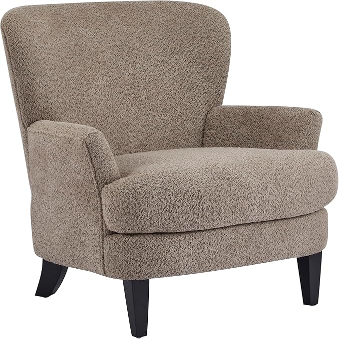 Christopher Knight Home Colby Boucle Upholstered Club Chair Living Room Accent Chair Wooden Frame Flared Armrest Plush Thick Cushion Reading Lounge Chair Space-Saving Furniture Light Brown