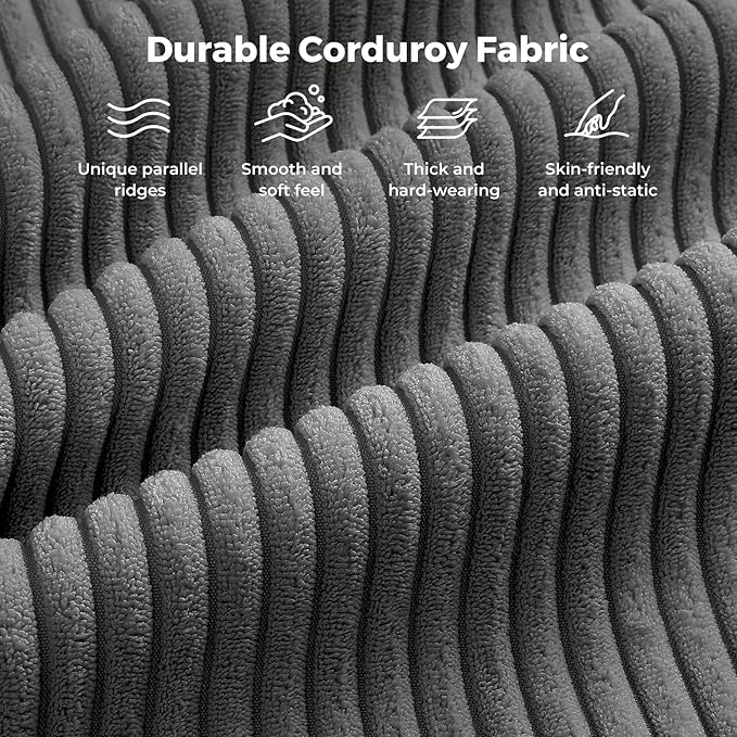 Vesgantti L-Shaped Modern Sofa Modular Sectional Cloud Couch with Ottoman Comfy Corduroy Deep Seat Sofa for Living Room Bedroom and Apartment Dark Gray