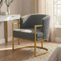 Modern Accent Chair with Gold Metal Frame Cozy Armchair Upholstered Reading Chair with Ergonomic Curved Backrest for Living Room Office (Grey-36)