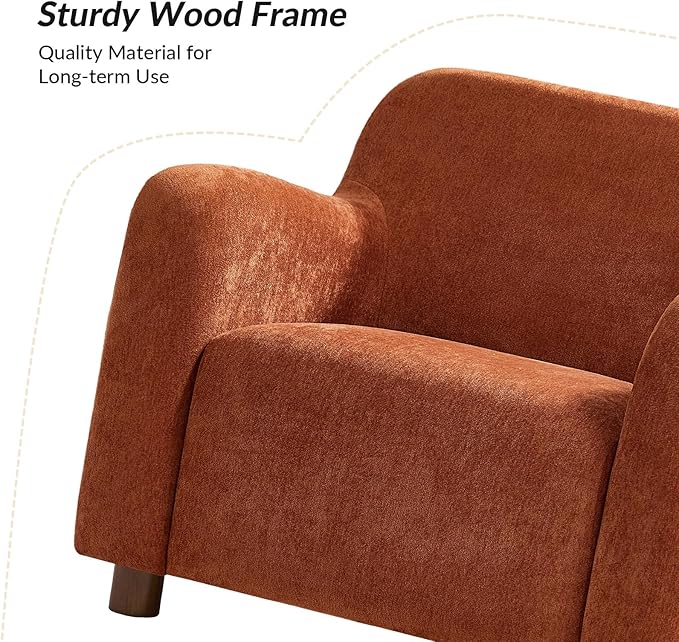 HULALA HOME Modern Accent Chair with Solid Wood Legs Creamy Style Lamb Wool Single Sofa Chair Comfy Upholstered Lazy Arm Chair for Living Room/Bedroom/Lounge Rooibos