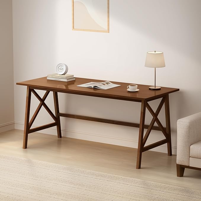 Modern Solid Wood Desk - 60 Simple Computer Table for Home Office Study Writing Workstation in Walnut 60 W x 24 D