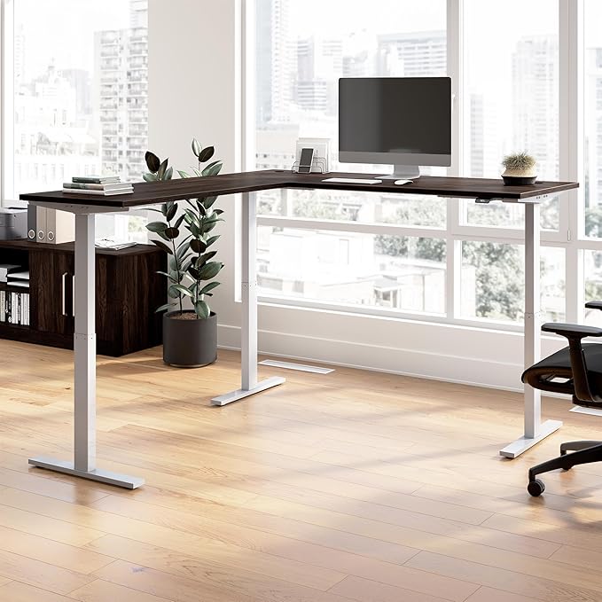 Bush Business Furniture 72-inch Height Adjustable L Shaped Standing Desk Electric Sit-Stand Corner Computer Table Ergonomic Office Move 60 Series Black Walnut with Metallic Gray Base