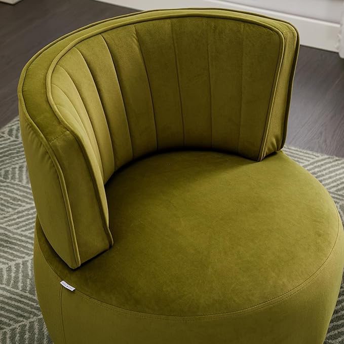 Olive Velvet 360 Degrees Swivel Barrel Chair Comfy Round Accent Chair for Living Room Bedroom Office