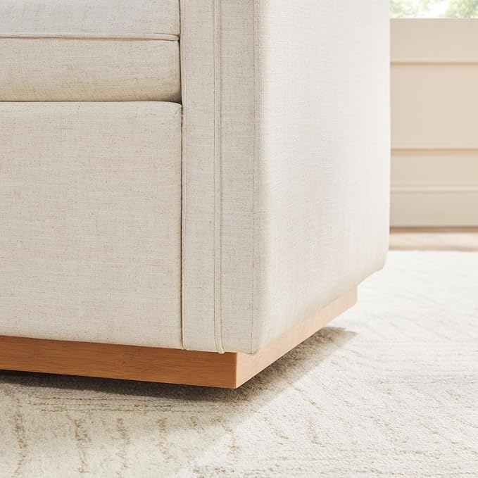 Walker Edison Nash Modern Farmhouse Linen Swivel Accent Chair Cream