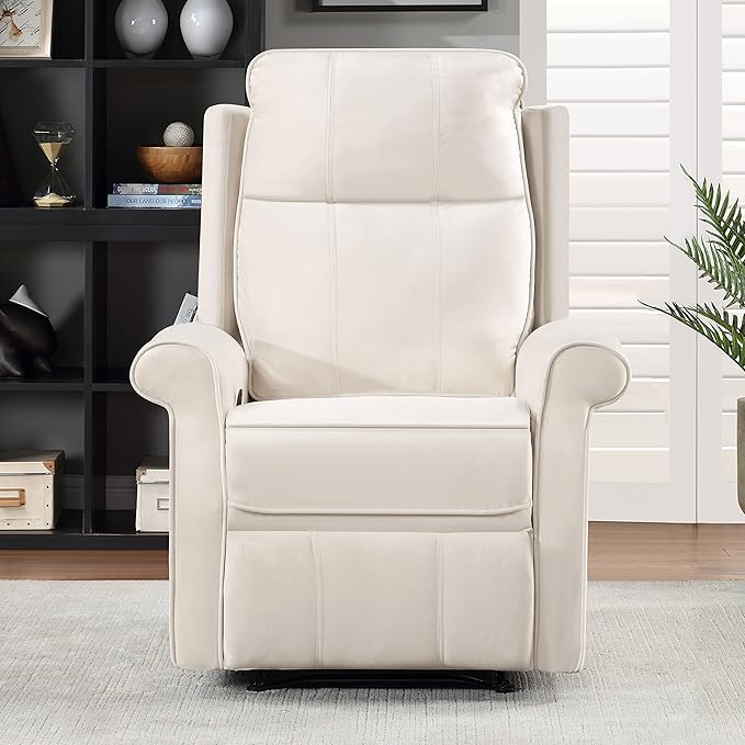 Oversize Modern Upholstered Lounge Single Sofa Manul Recliner Chair with Soft Durable Fabric and Overstuffed Armrests with Tall Neck Support for Living Room Beige
