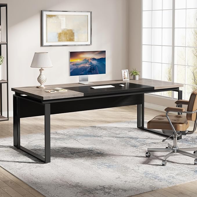 Tribesigns 63 Computer Desk Home Office Desk Writing Table for Workstation Modern Executive Desk with Sturdy Legs (Only Table) (Gray &amp Black)