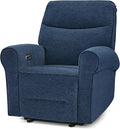MCombo Compact Wall Hugger Power Recliner Chair for Small Spaces Dual USB-A/C Ports Rolled Arm Recliner for Living Room &amp RV Fabric PR520 (Fabric Navy Blue Small)