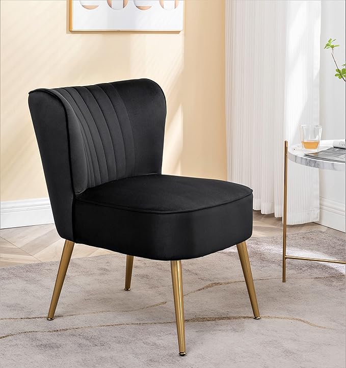 Modern Velvet Accent Chair for Living Room Bedroom or Entryway Stylish and Comfortable Armless Design with Metal Legs Black