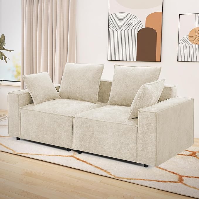 WILLOVE 78'' Modular Sectional Sofa Chenille Cloud Couch with Wide Armrests &amp 4 Pillows Deep Seat Couches for Living Room Beige
