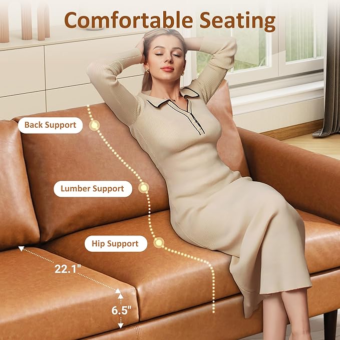 Tbfit Loveseat Faux Leather Sofa Couches for Living Room Bedroom &amp Office Light Brown