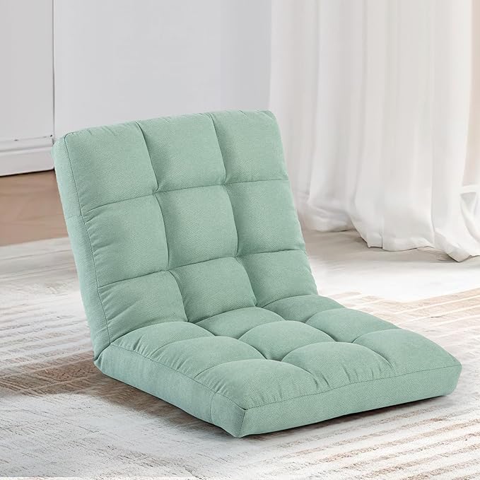Folding Floor Chair with Back Support Adjust Lay Flat Recliner Oversized Lounge Wide Lazy Boy Gaming Ergonomic Single Sofa Seat for Living Room Bedroom(Green)