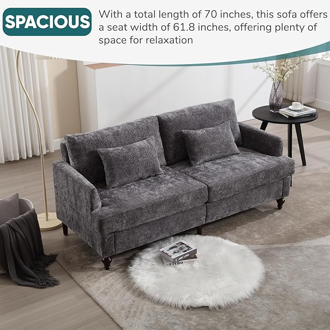 JOYBASE 70 inch Loveseat Sofa Mid-Century Modern Love Seat Couch with Wood Legs Upholstered Comfy Sofa for Living Room Apartment Office Bedroom (Grey Chenille)