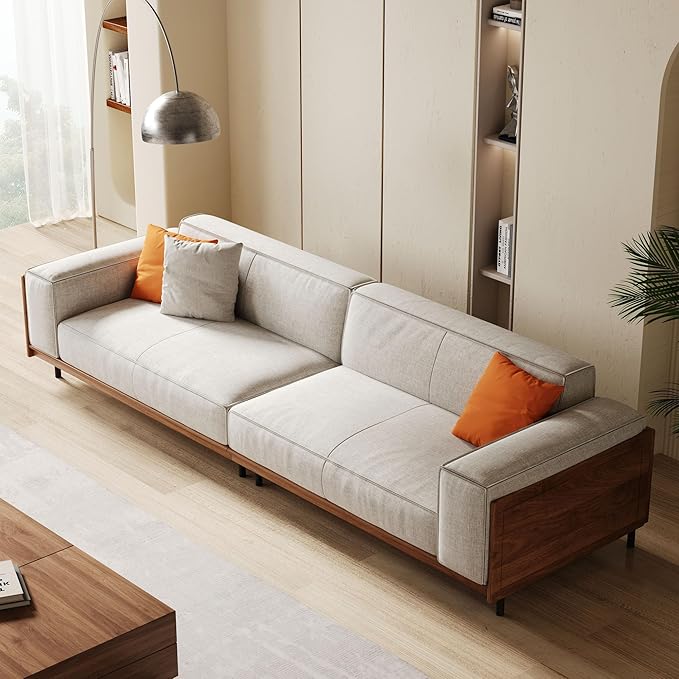 Modern 4-Seater Sofa for Living Room - Comfortable Timecloud Couch with Wood Frame and Metal Legs Easy Assembly Ideal for Office Apartment or Living Room 111.81 Grey