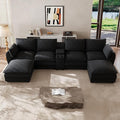 Cloud Couch Sectional Sofa 145.5 Comfy U Shape Sectional Couches for Living Room Modern Chenille Cloud Sofa Deep Seat Modular Couch with Ottoman Storage Console USB Port Cup HolderBlack