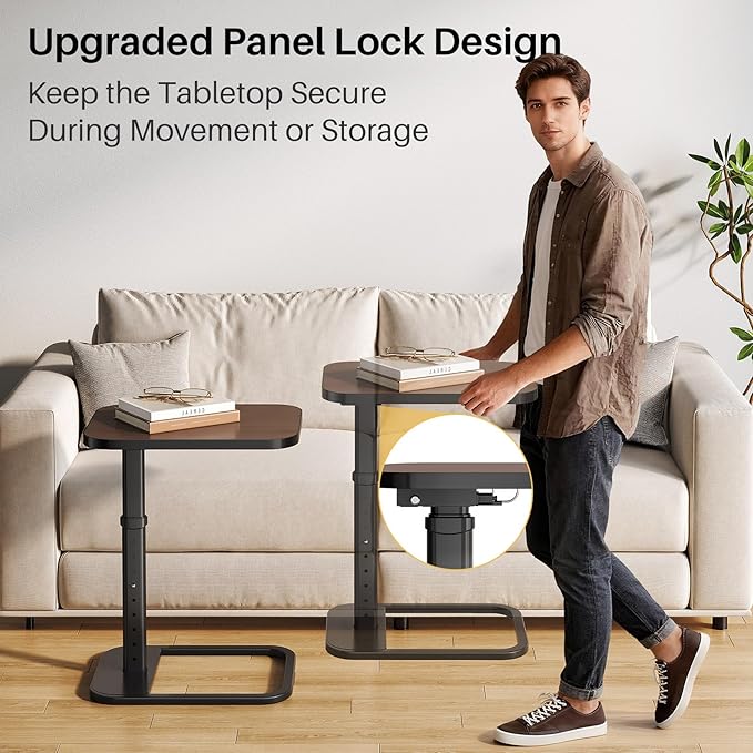Adjustable Height TV Tray Table with Bumper Rounded Corner Design &amp Flip-top Side Table for Bedroom Living Room Bathroom and Study End Table for Eating Dinner or Laptop Espresso