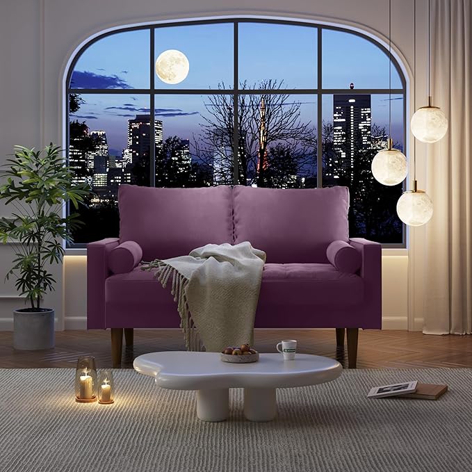 SILKIR Velvet Loveseat Sofa Love Seats Furniture for Small Spaces Mid-Century Modern Loveseats for Living Room Love Seat Couch 58 Inches Lavender