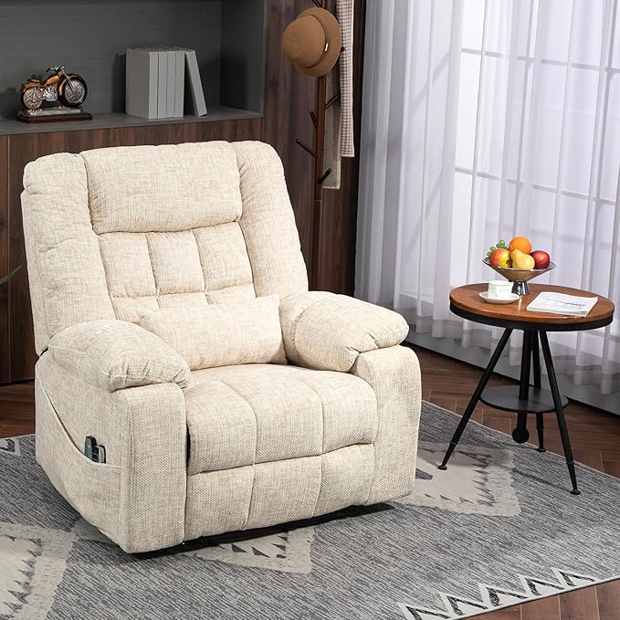 4 Motor Power Lift Recliner Chair for Elderly Oversized Lay Flat Recliner with Massage Heat Adjustable Headrest Hidden Cup Holders Zero Gravity Big and Tall Recliners Cream