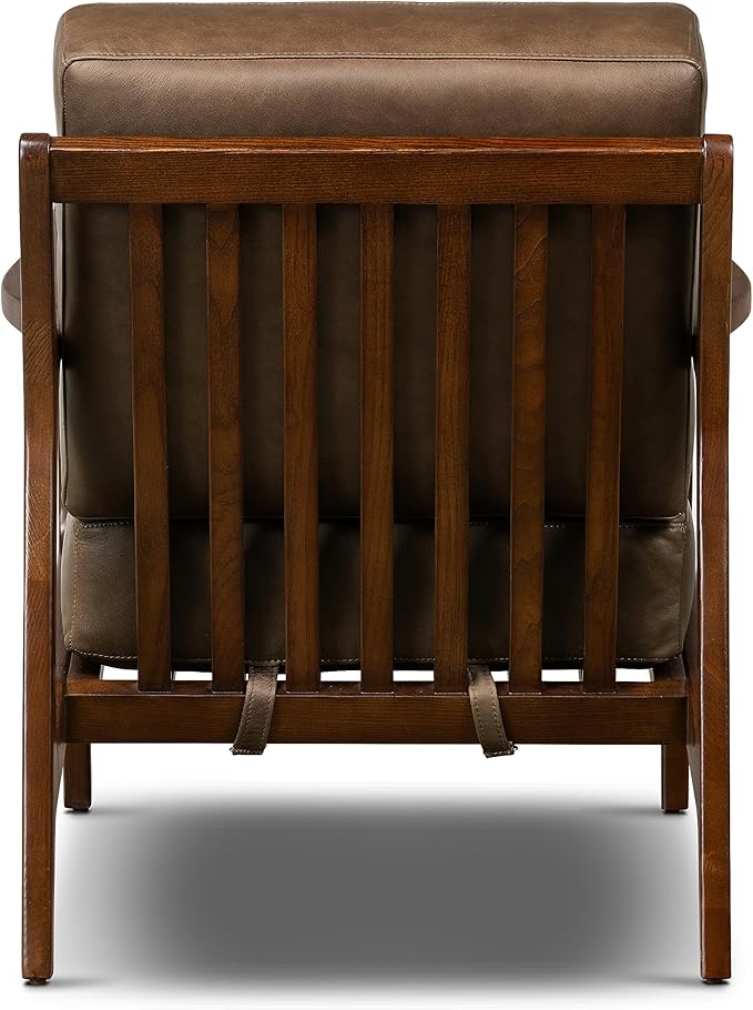 Poly &amp BARK Verity Leather Accent Chair – Armchair with Walnut Wood Frame – Fashion-Forward Lounge Seating for Living Room – Upholstered in Cocoa Brown Leather for Modern Style