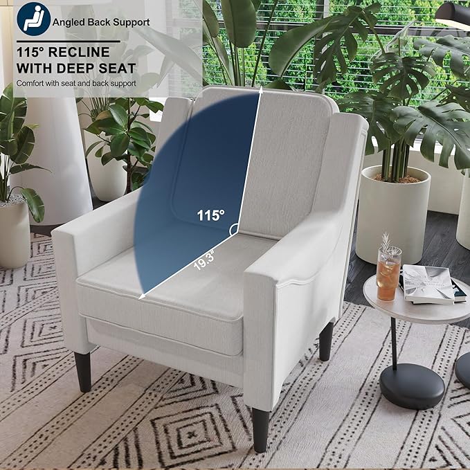 Cream Accent Chair - High Back Upholstered Armchair Comfy Living Room Arm Chair Reading Accent Chairs for Bedroom Apartment Office Single Sofa with Wood Legs