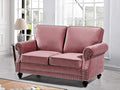 Lotus Mid Century Modern Velvet Upholstered Living Room Rolled Arms Loveseat Rose