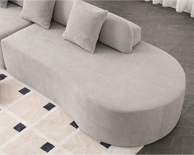 Modern Curved Cloud Sofas with Three Pillows Terrycloth Fabric Upholstered Sofa Combination Sofa Comfy 4 Seat Modular Sofa Minimalist Sofa in Living Room Apartment (Gray *172)
