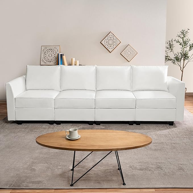 Elizabeth Modular 4 Piece Sofa for Living Room with Extendable Design &amp Soft Comfortable Seating Air Leather Modern sofa couch with Sturdy Wooden Frame Ideal for Small Spaces Easy Assembly Whit