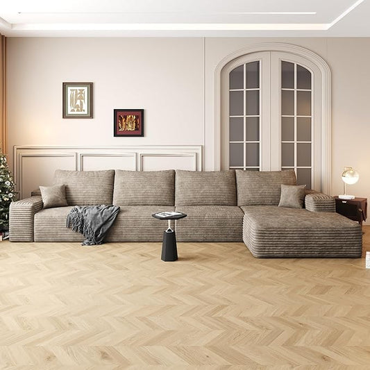 136 Sectional Couches for Living Room Modern Modular Sofa with L-Shape Couchs Upholstered Boneless Couch Deep Seat Sectional Couch with Chaise (Camel Right Facing Chaise+3Seaters)